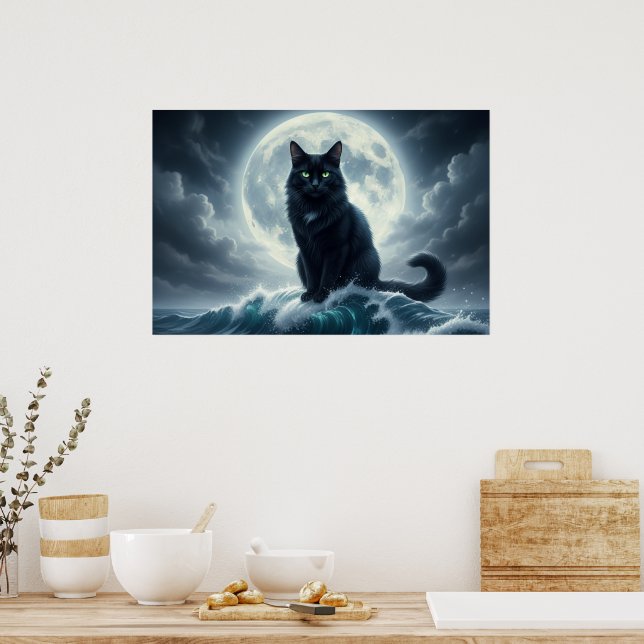 Moonlight Wave & Black Cat Poster (Cozinha)