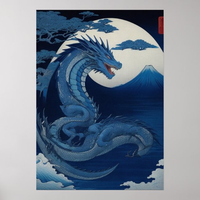 Moonlit Dragon of Fuji Wall Art Poster (Frente)