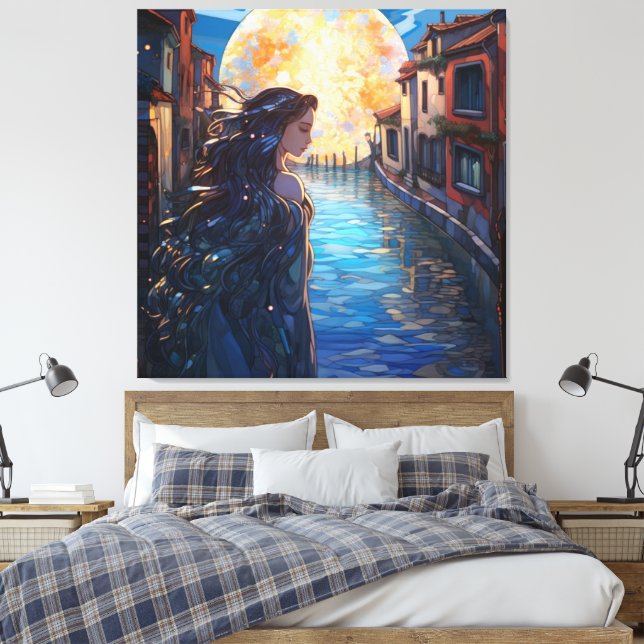 Moonlit Muse in Venice – Fantasy Canvas Wall Art (Insitu(Quarto))