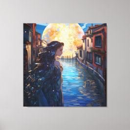 Moonlit Muse in Venice – Fantasy Canvas Wall Art