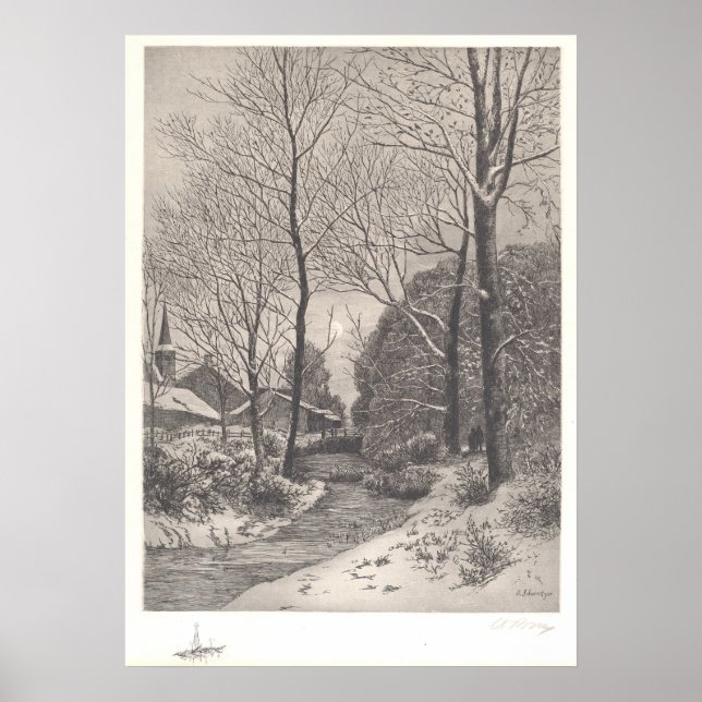 Moonlit Stroll em inverno, Poster de arte norte-am (Frente)