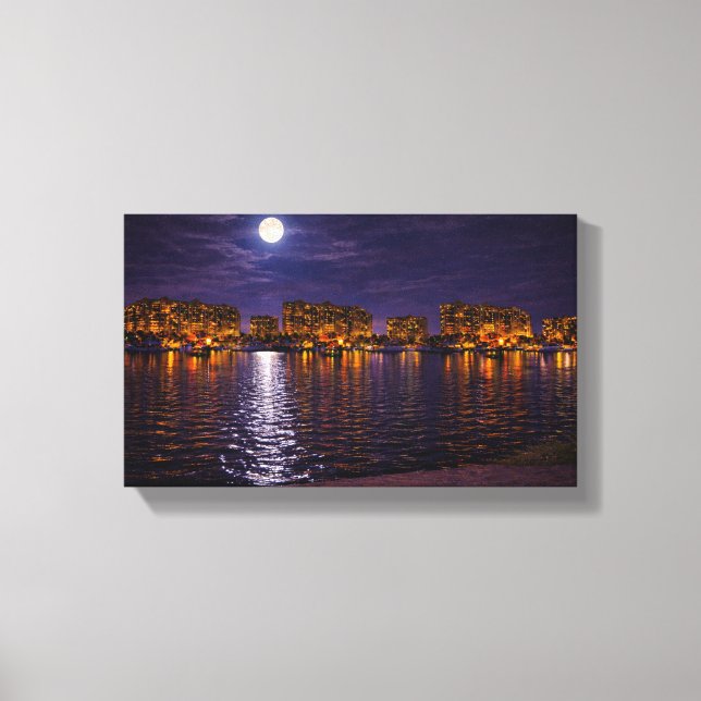 Moonlit Waterfront Cityscape Canvas Print | Night  (Frente)