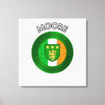 Moore Crest & Celtic Knot on Shamrock Canvas Print
