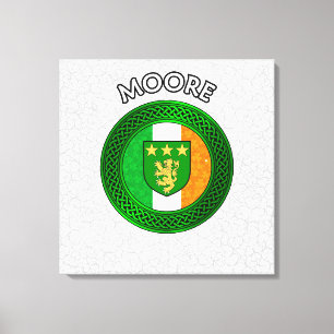 Moore Crest & Celtic Knot on Shamrock Canvas Print