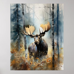 Moose Woodland Animal Art Impressão