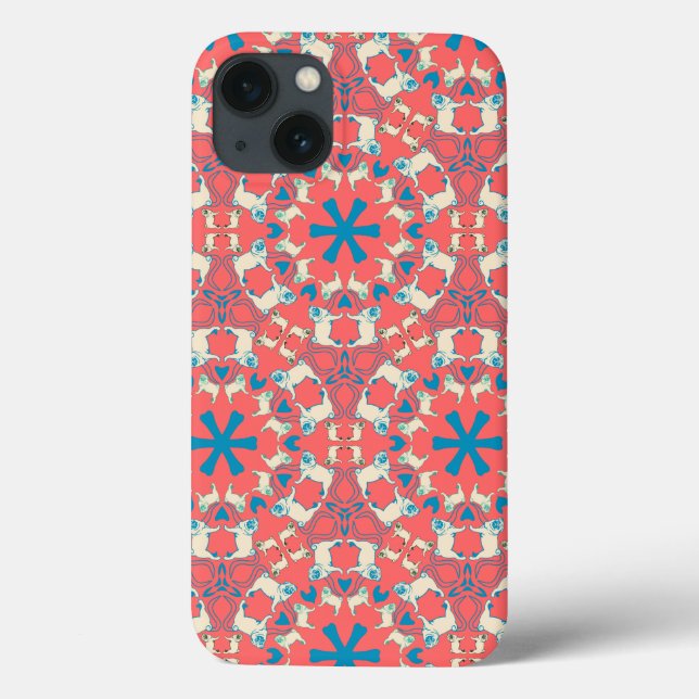 Mops Muster auf corall (Verso)