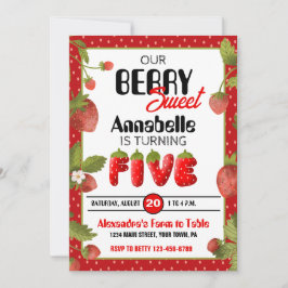 Morango Cinco Convites de aniversário
