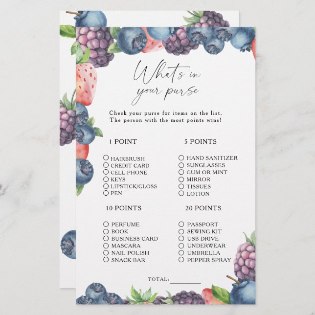 Morango doce - O que há no seu jogo de bolsa (Frente/Verso)