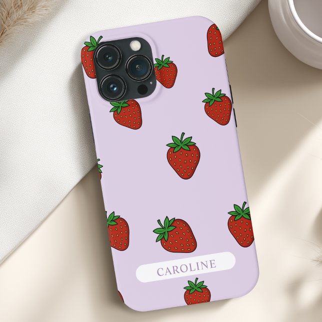 Morango Puro e Claro Personalizado (Custom Strawberry Case-Mate Purple iPhone Case with your Name or Text)