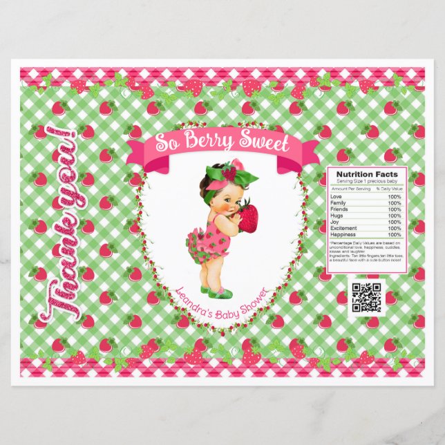 Morango Tema De Bebê Rosa Gingham Verde Chip Bag (Frente)