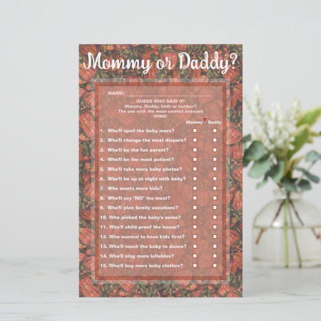 Morangos Adivinham Quem (Mamãe ou Pai) Cartão de J (Em pé/Frente)