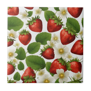 Morangos Vibrantes, Folhas e Flores