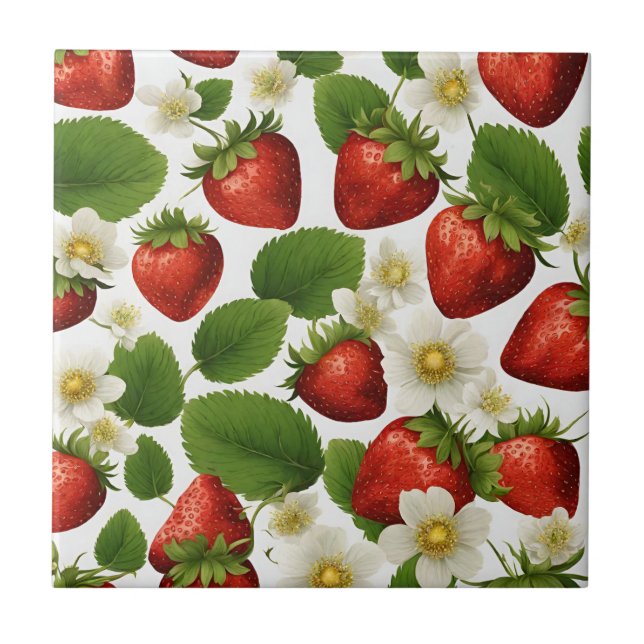 Morangos Vibrantes, Folhas e Flores (Frente)