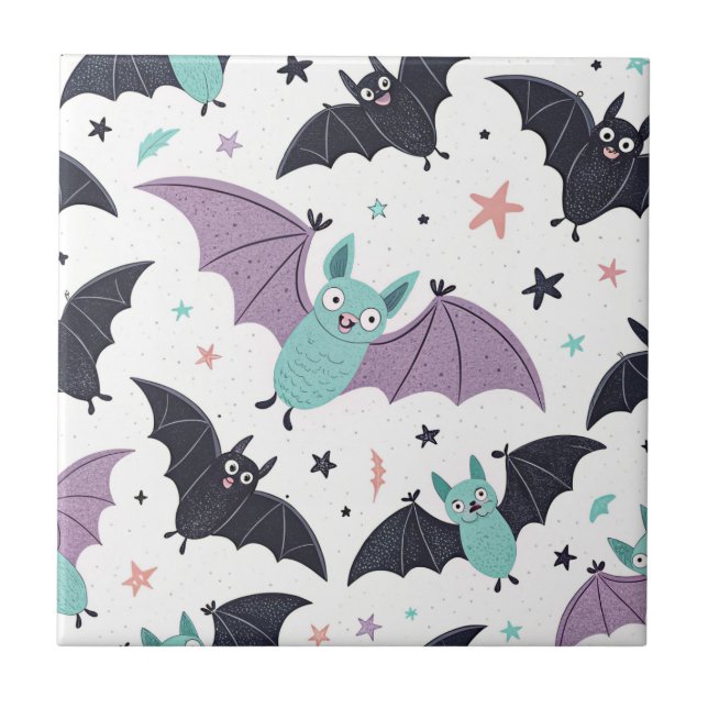 Morcegos Kawaii de Menta com Asas de Lavanda e Est (Frente)