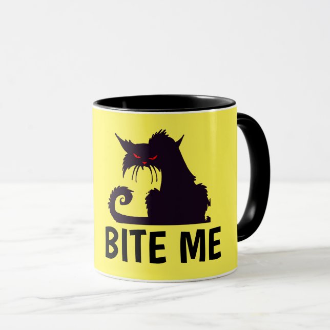 MORDE-ME, GATA PRETA ENGRAÇADA CANECAS DE CAFÉ (Frente Esquerda)