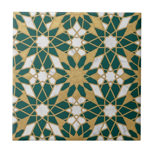 Moroccan Islamic Teal Gold Geometric Seamless Patt (Frente)