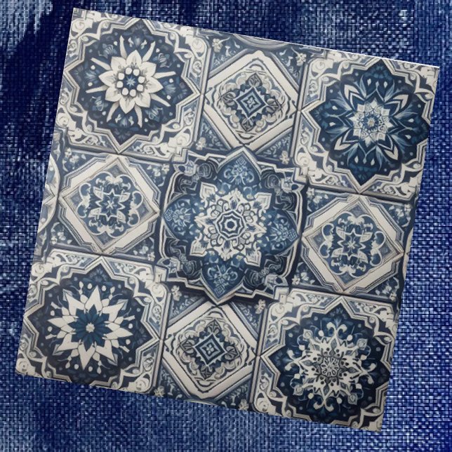 Moroccan Mediterranean Blue & White Tile Pattern (Criador carregado)