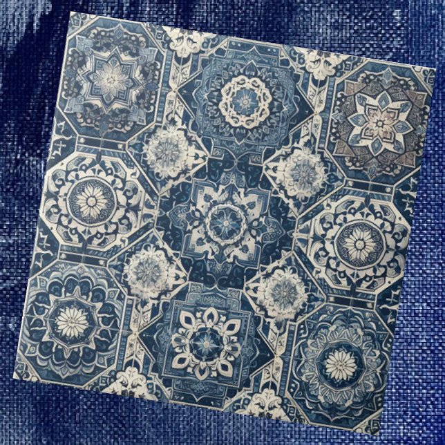 Moroccan Mediterranean Blue & White Tile Pattern (Criador carregado)