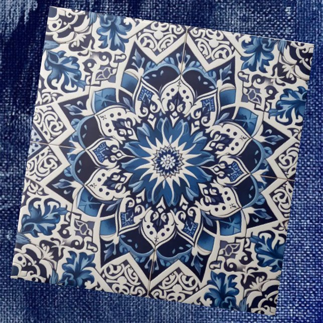 Moroccan Mediterranean Blue & White Tile Pattern (Criador carregado)
