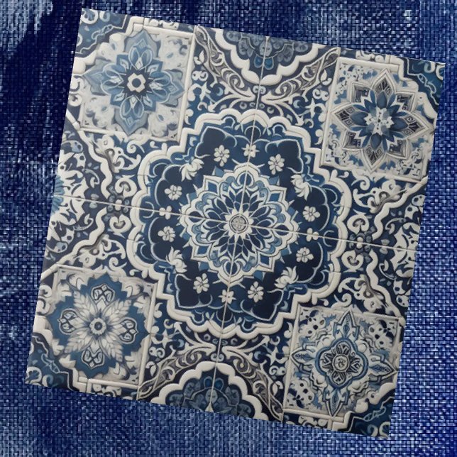 Moroccan Mediterranean Blue & White Tile Pattern (Criador carregado)
