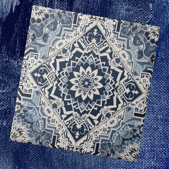 Moroccan Mediterranean Blue & White Tile Pattern (Criador carregado)