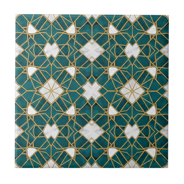 Moroccan Teal and Gold Islamic Geometric Seamless  (Frente)