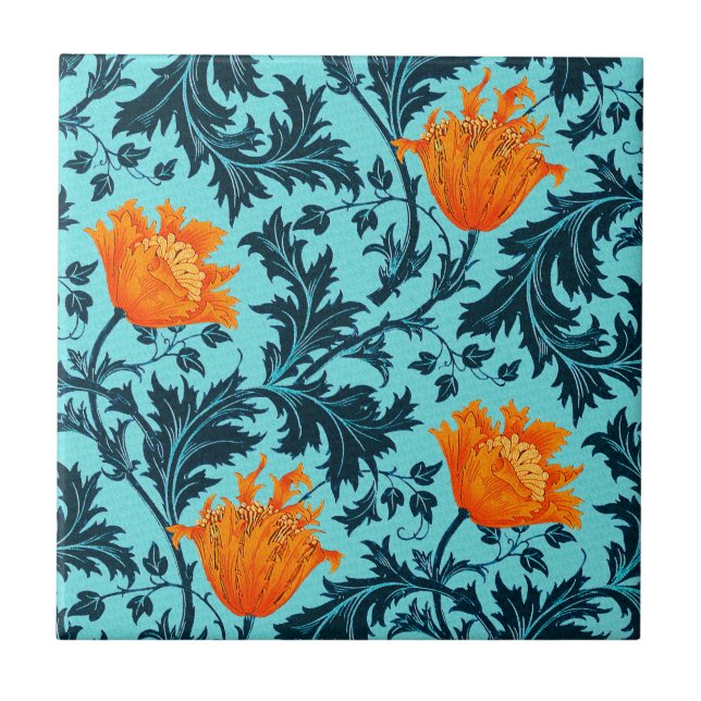 Morris Anemone Pattern, Indigo Blue e Coral (Frente)