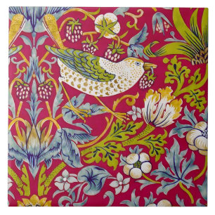 Morris Red Background Strawberry Thief Patterno