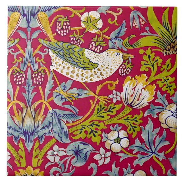 Morris Red Background Strawberry Thief Patterno (Frente)