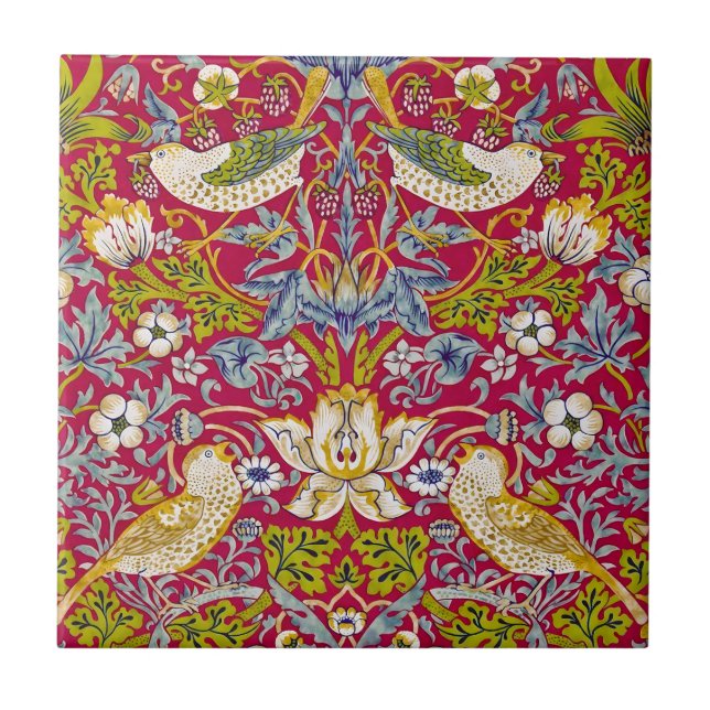 Morris Red Background Strawberry Thief Patterno (Frente)