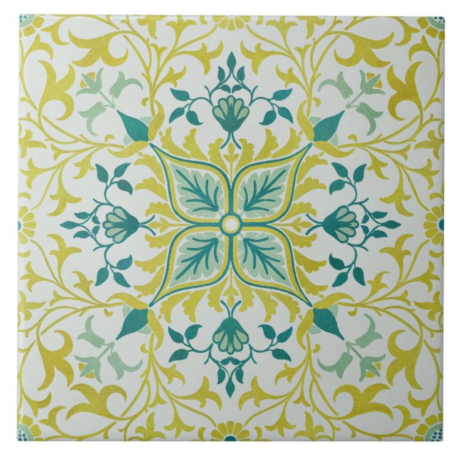 Morris Yellow Turquoise Vine & Flower Patterno (Frente)