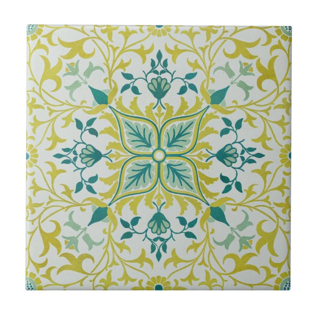 Morris Yellow Turquoise Vine & Flower Patterno (Frente)