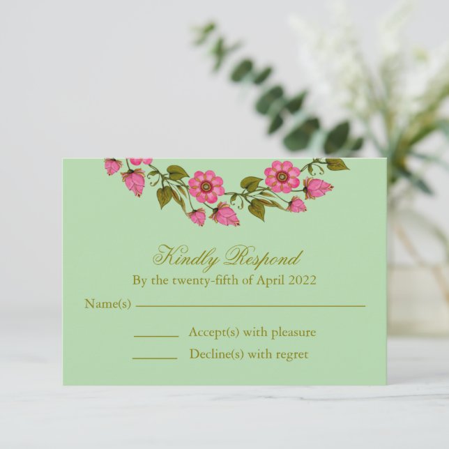 Mortes Florais Rosa | RSVP de Casamento (Em pé/Frente)