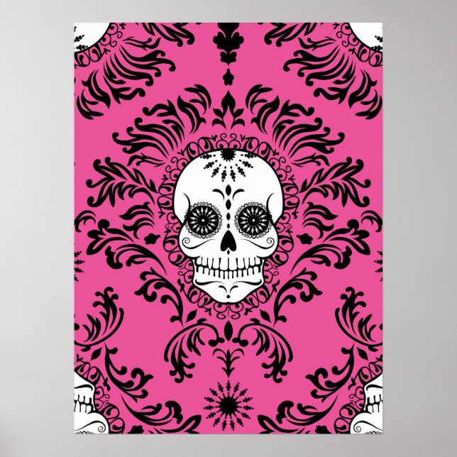 Morto Damask - Chic Sugar Skull Art Poster (Frente)
