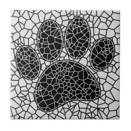 Mosaic Canine Art Dog Paw Print In Black And White