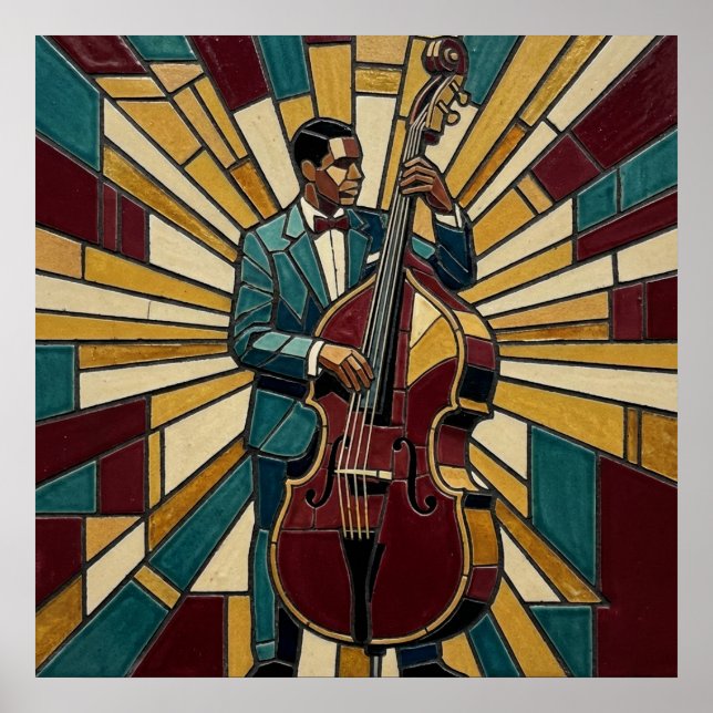 Mosaic Jazz Bassist Poster Stained Glass Music (Frente)