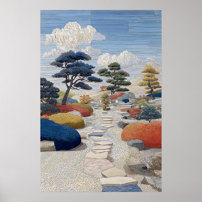 Mosaic Pathway Poster Stepping Stones, Colorful (Frente)