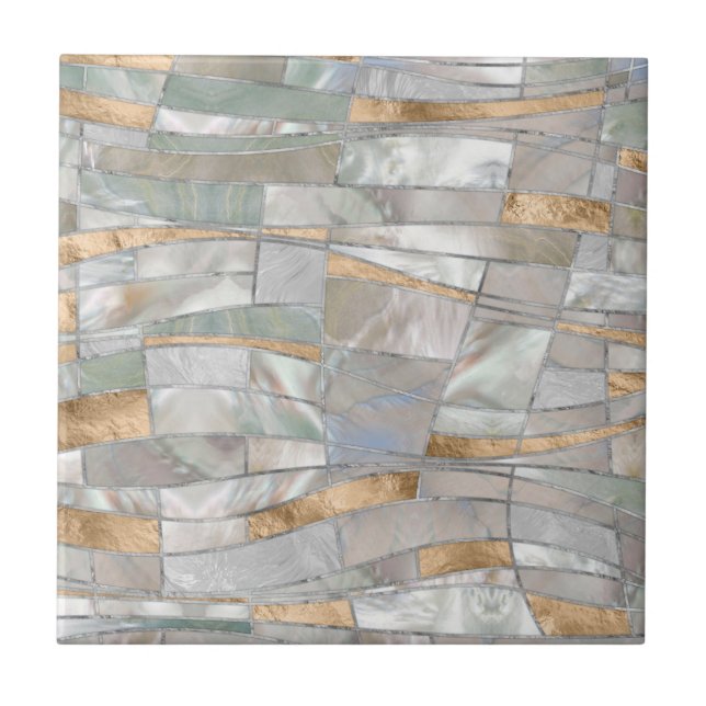 Mosaic Waves Art - Pearl and Pastel Gold (Frente)