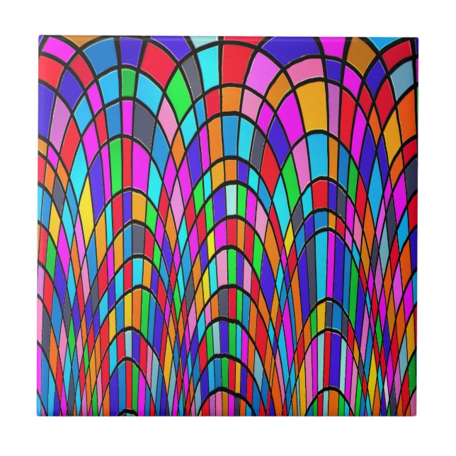 Mosaico Abstrato de Vidro Colorido Pintado (Frente)