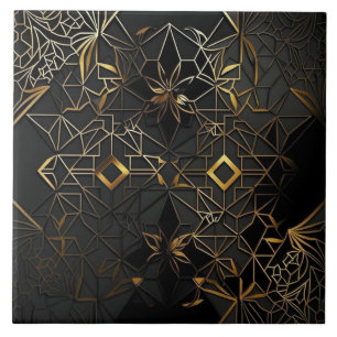 Mosaico Abstrato Preto e Dourado Elegante