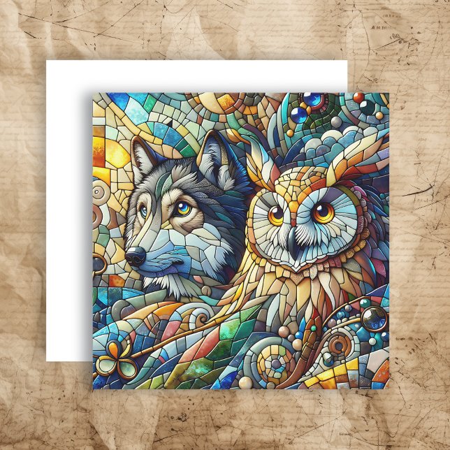 Mosaico Azulejo Wolf and Owl (Criador carregado)