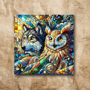 Mosaico Azulejo Wolf and Owl