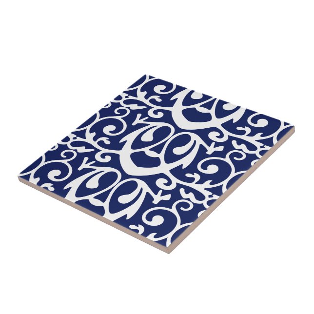 Mosaico cerâmico Elegante de Padrão Branco e Azul  (Lateral)