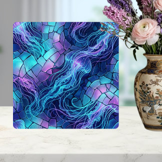 Mosaico de Água-viva Bioluinescente Azul Roxo