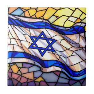 Mosaico de Arte Judaica da Bandeira de Israel em V