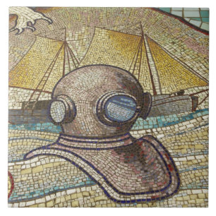 Mosaico de capacete de mergulhador antigo