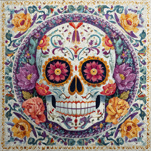 Mosaico de Crânio de Açúcar Dia dos Mortos Azulejo