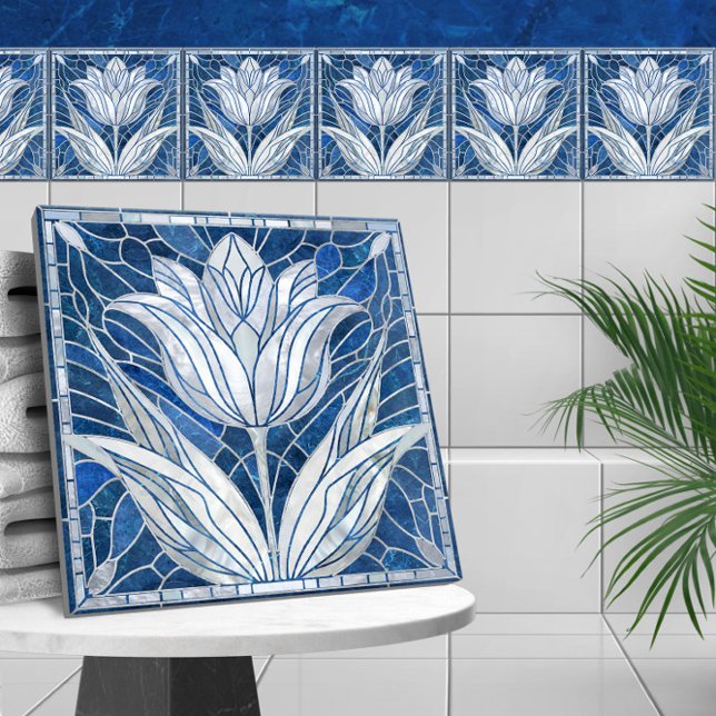 Mosaico de flor de tulipa - Mármore azul e pérolas (Criador carregado)