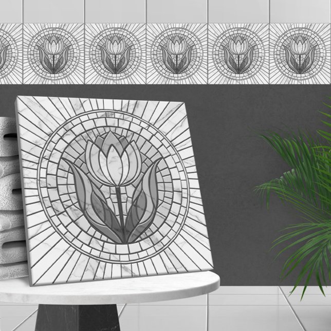 Mosaico de flor de tulipa - Mármore branco (Criador carregado)