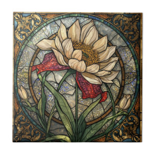 Mosaico de Flor Silvestre Vidro Pintado Botânico F